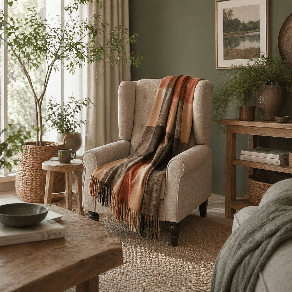 Highland Earth Tone Block Check Recycled Wool Blend Blanket - HOT SAUCE - Heritage Of Scotland -
