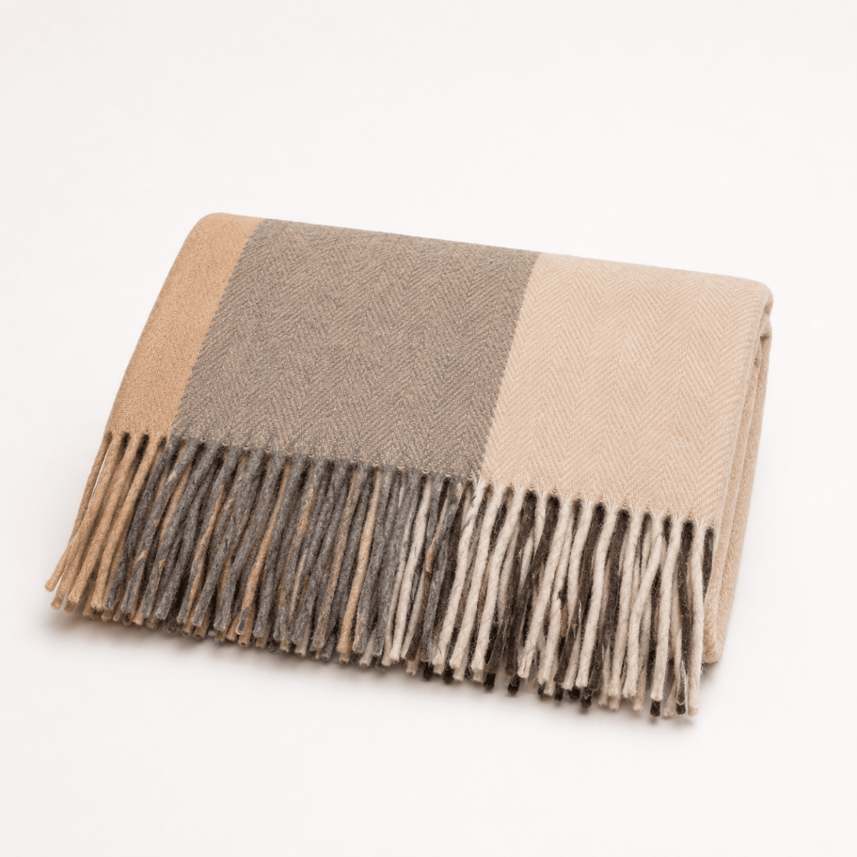 Highland Earth Tone Block Check Recycled Wool Blend Blanket - SOFT STONE - Heritage Of Scotland -