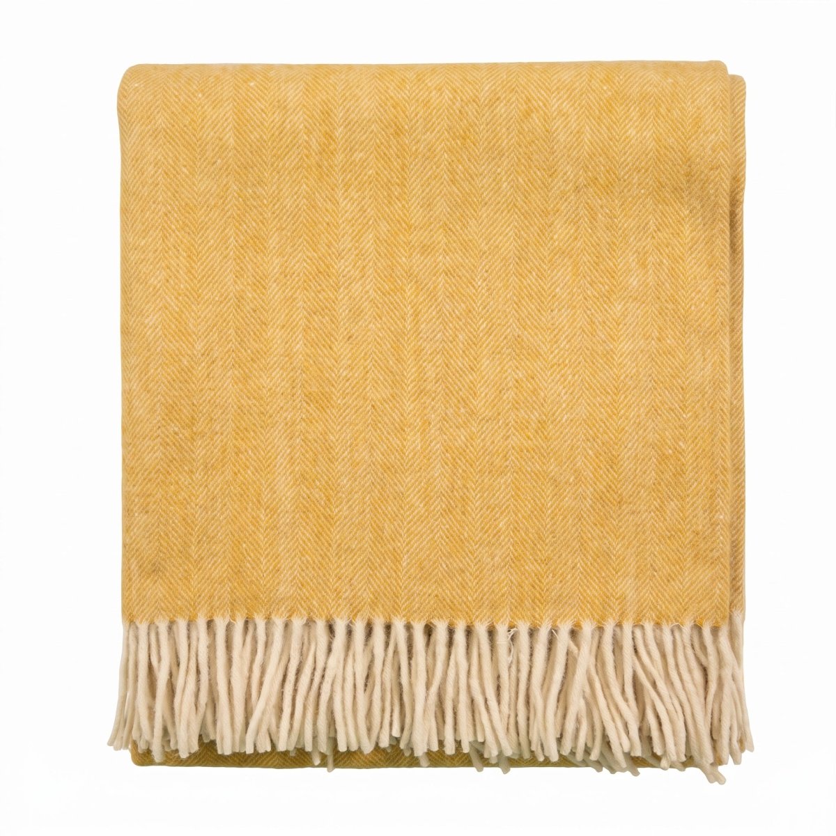 Highland Herringbone Wool Blend Throw Blanket with Tasselled Fringe - MUSTARD - Heritage Of Scotland -