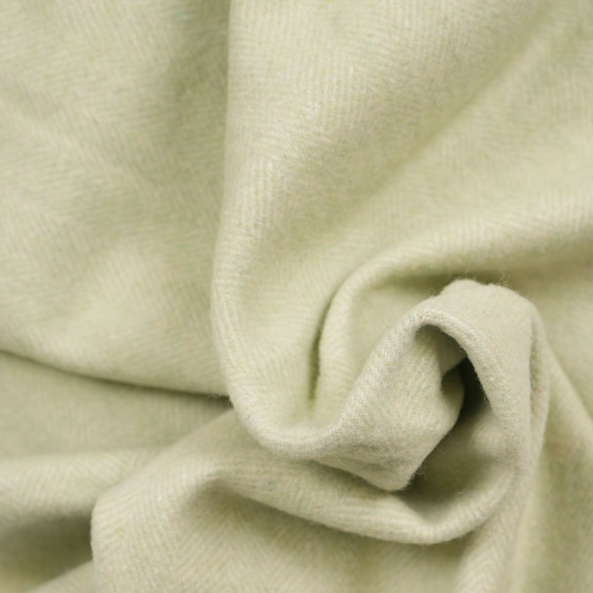 Highland Herringbone Wool Blend Throw Blanket with Tasselled Fringe - SAGE GREEN - Heritage Of Scotland -
