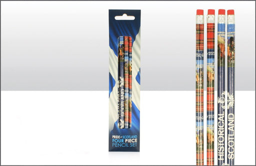 Highland Piper & Coo Pencils Set Of 4 - Heritage Of Scotland - NA