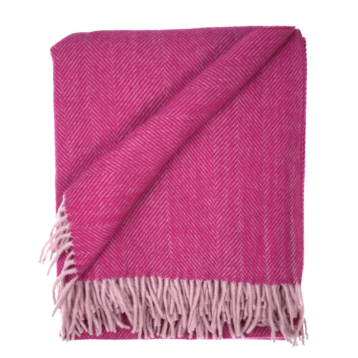 Highland Wool Blend Herringbone Throw Blanket - Extra Warm, Pink - Heritage Of Scotland - PINK