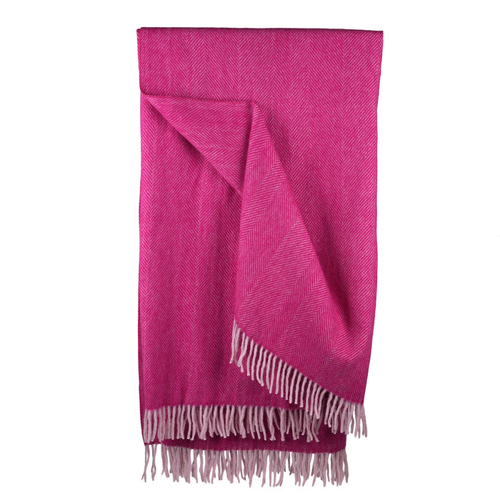 Highland Wool Blend Herringbone Throw Blanket - Extra Warm, Pink - Heritage Of Scotland - PINK