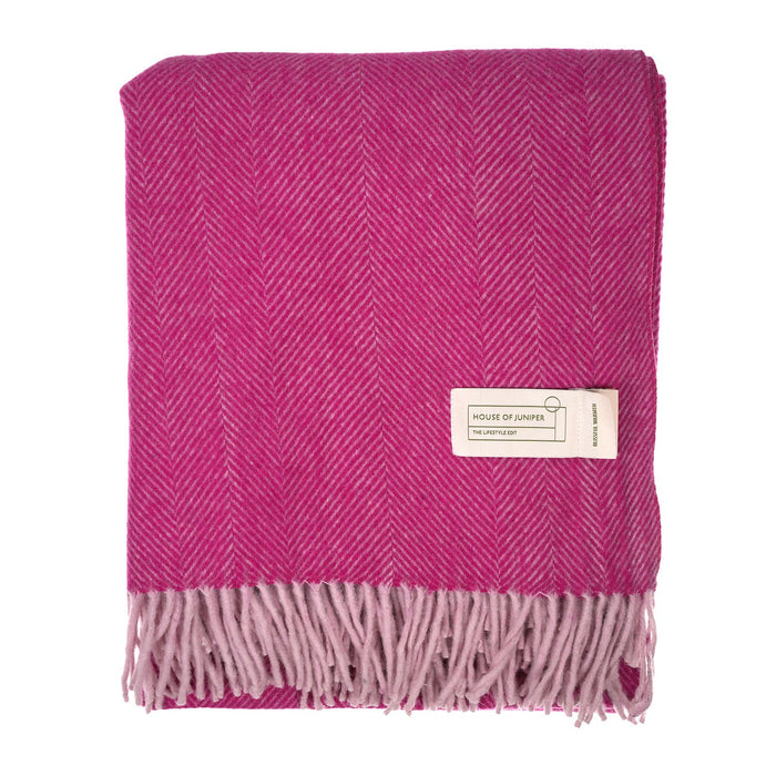 Highland Wool Blend Herringbone Throw Blanket - Extra Warm, Pink - Heritage Of Scotland - PINK