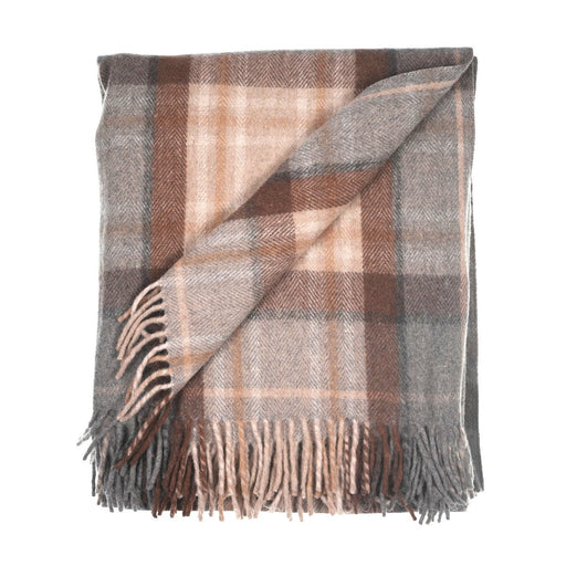 Highland Wool Blend Tartan Blanket / Throw Extra Warm MACKELLAR NATURAL - Heritage Of Scotland -