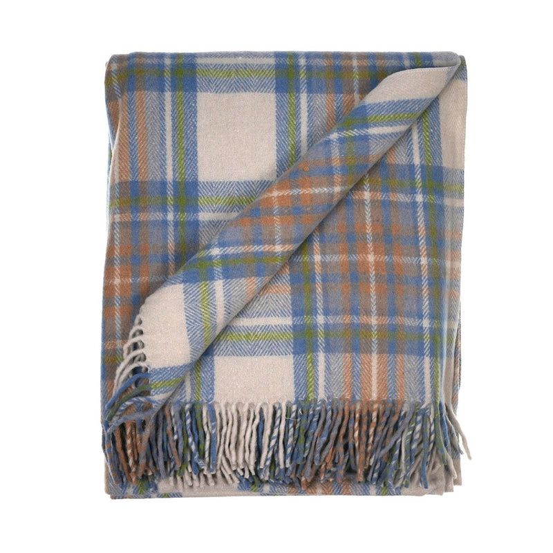 Highland Wool Blend Tartan Blanket / Throw Extra Warm STEWART MUTED BLUE - Heritage Of Scotland -