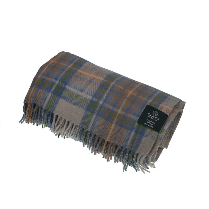 Highland Wool Blend Tartan Blanket Throw - Heritage Of Scotland - STEWART MUTED BLUE