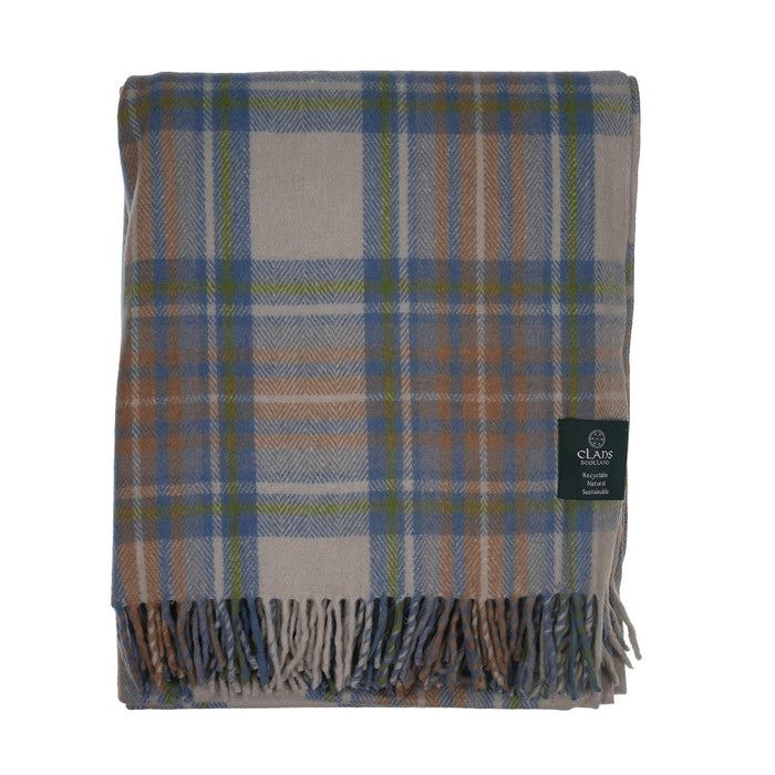 Highland Wool Blend Tartan Blanket Throw - Heritage Of Scotland - STEWART MUTED BLUE