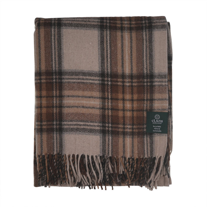 Highland Wool Blend Tartan Blanket Throw - Heritage Of Scotland - STEWART NATURAL DRESS