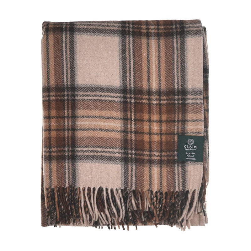 Highland Wool Blend Tartan Blanket Throw - Heritage Of Scotland - STEWART NATURAL DRESS