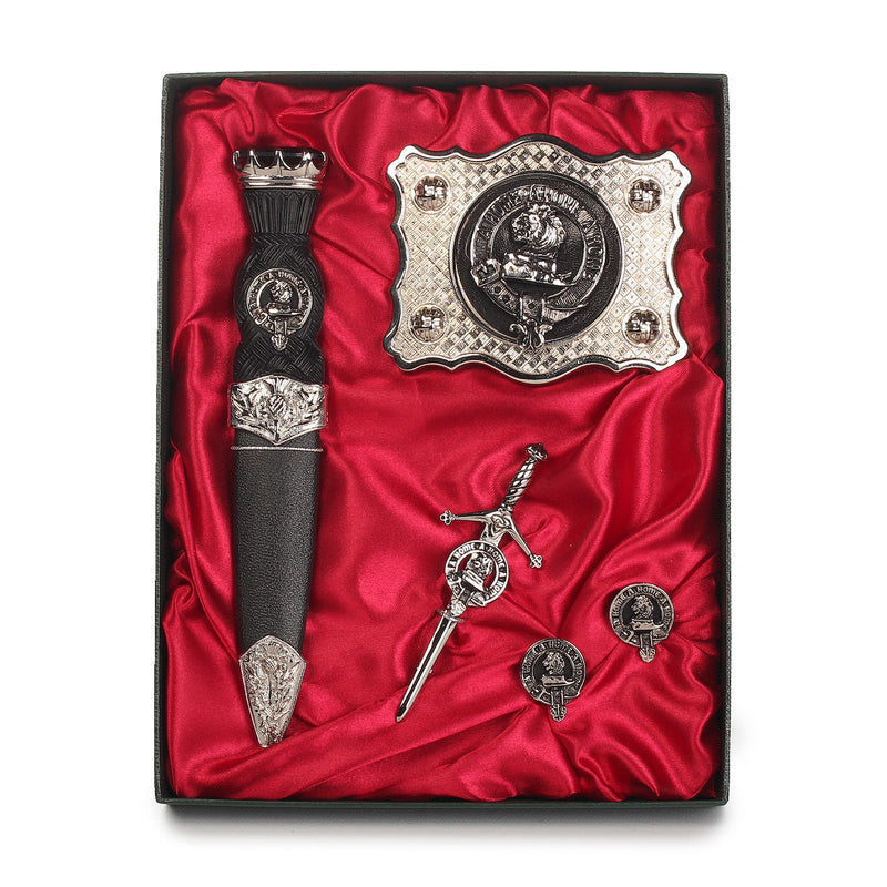 Home Clan Badge, Kilt Pin, Lapel Pin, Cufflinks, Keyring/Key Fob & Gift Set — Fine Pewter by Art Pewter — Made in Scotland (Shiny Finish) - Heritage Of Scotland - Gift Set