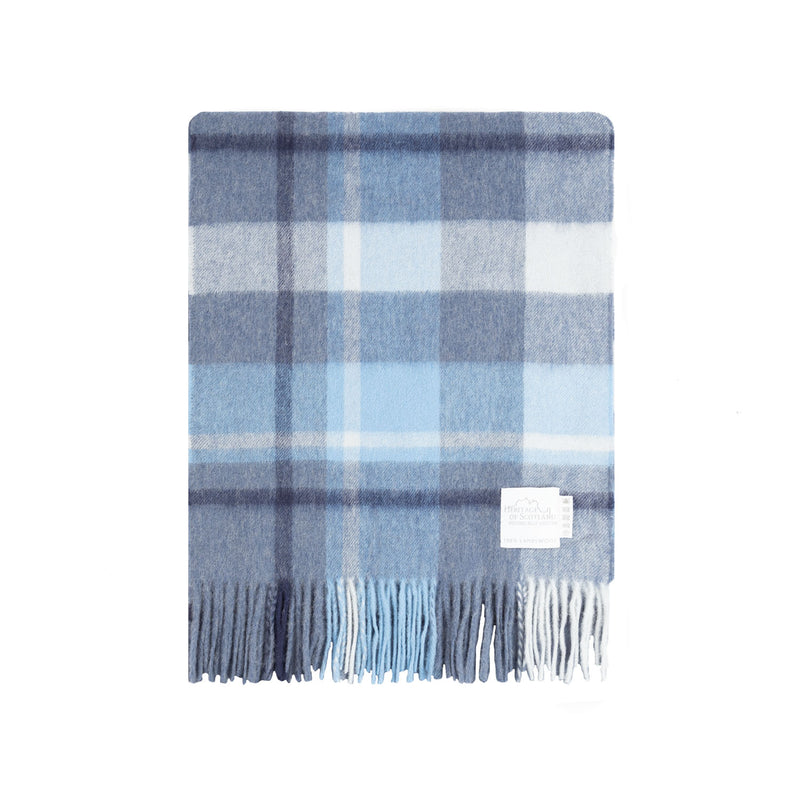 Hos 100% Lambswool Wide Scarf Medieval Check - Coniston/Wedgewood Blue - Heritage Of Scotland - Medieval Check - Coniston/Wedgewood Blue
