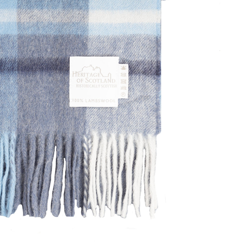 Hos 100% Lambswool Wide Scarf Medieval Check - Coniston/Wedgewood Blue - Heritage Of Scotland - Medieval Check - Coniston/Wedgewood Blue