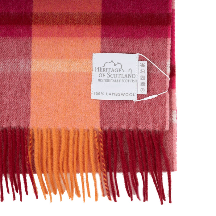 Hos 100% Lambswool Wide Scarf Medieval Check - Peony/Cyclamen Pink - Heritage Of Scotland - Medieval Check - Peony/Cyclamen Pink