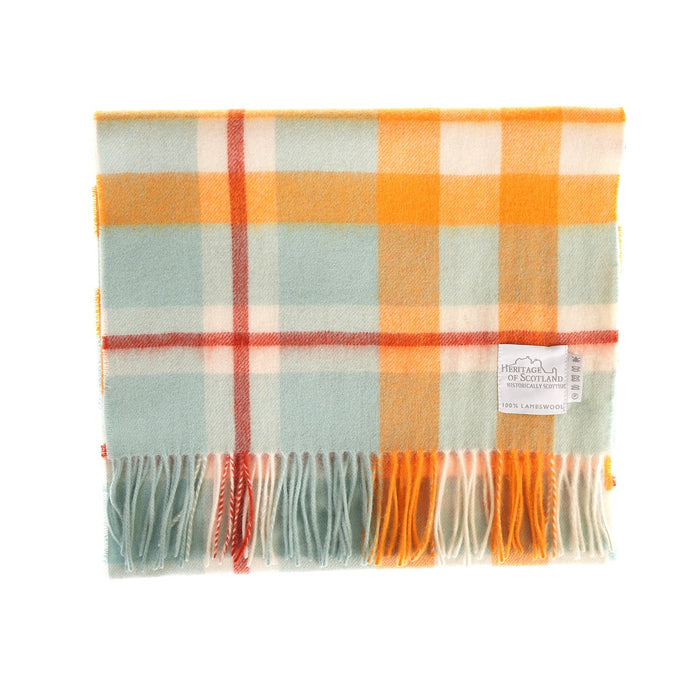 Hos 100% Lambswool Wide Scarf Scotts Check Aqua Mix - Heritage Of Scotland - Scotts Check Aqua Mix