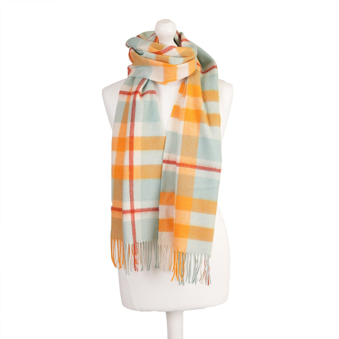 Hos 100% Lambswool Wide Scarf Scotts Check Aqua Mix - Heritage Of Scotland - Scotts Check Aqua Mix