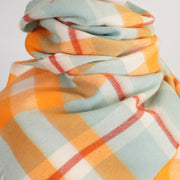 Hos 100% Lambswool Wide Scarf Scotts Check Aqua Mix - Heritage Of Scotland - Scotts Check Aqua Mix