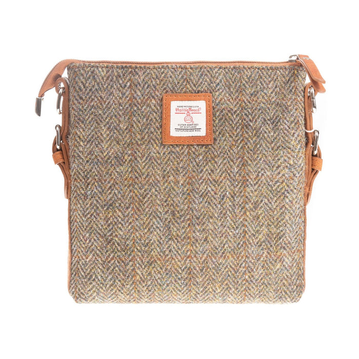 Ht Leather Crossbody Bag Brown Herringbone / Tan - Heritage Of Scotland - BROWN HERRINGBONE / TAN