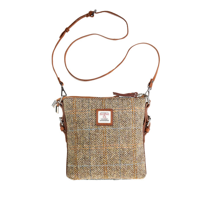 Ht Leather Crossbody Bag Tan & Brown Herringbone / Tan - Heritage Of Scotland - TAN & BROWN HERRINGBONE / TAN