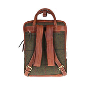 Ht Leather Large Backpack Dark Green Check / Tan - Heritage Of Scotland - DARK GREEN CHECK / TAN
