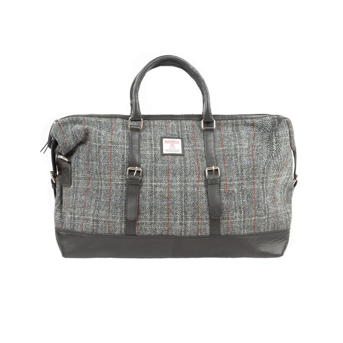 Ht Leather Large Travel Bag Grey & Red Check / Black - Heritage Of Scotland - GREY & RED CHECK / BLACK