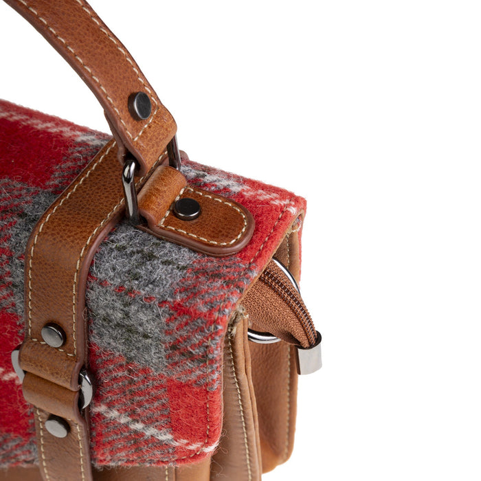 Ht Leather Satchel Bag Red Check / Tan - Heritage Of Scotland - RED CHECK / TAN