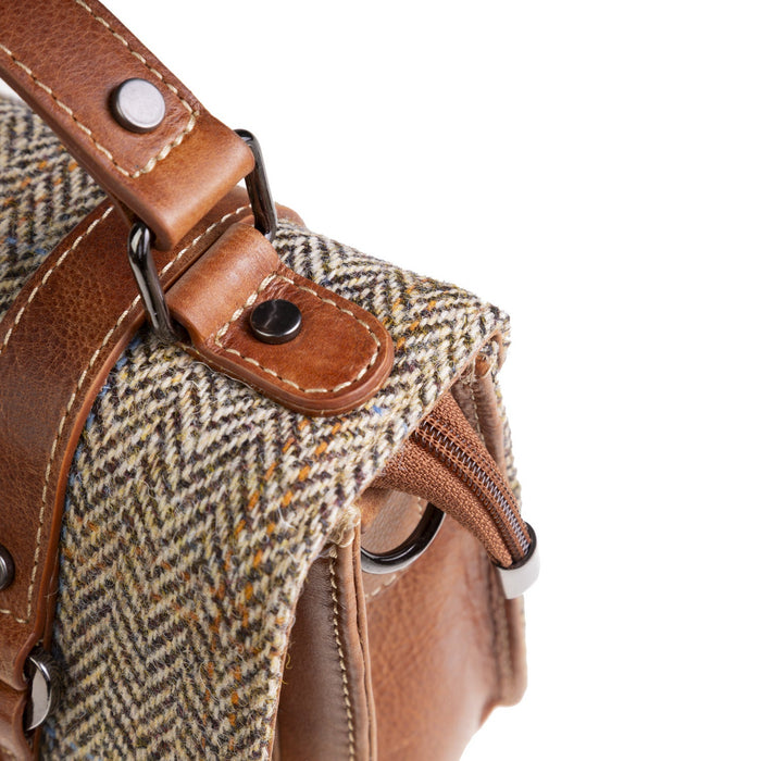 Ht Leather Satchel Bag Tan & Brown Herringbone / Tan - Heritage Of Scotland - TAN & BROWN HERRINGBONE / TAN