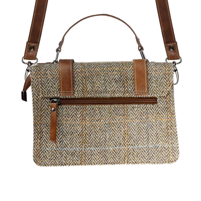 Ht Leather Satchel Bag Tan & Brown Herringbone / Tan - Heritage Of Scotland - TAN & BROWN HERRINGBONE / TAN