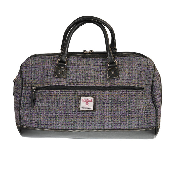 HT LEATHER WEEKENDER BAG - Heritage Of Scotland - PURPLE GREEN CHECK / BLACK