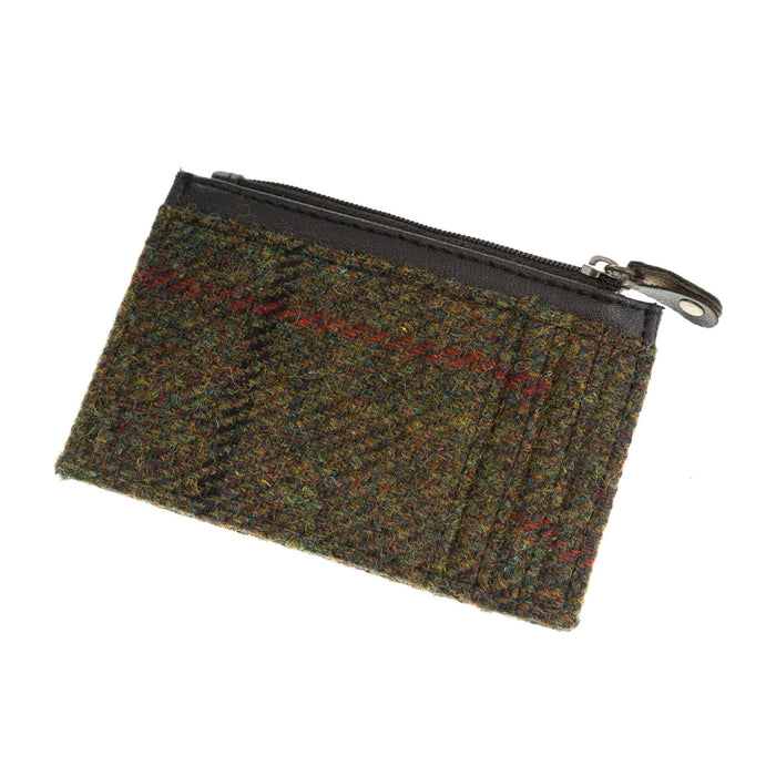 Ht Vegan Leather Coin Purse/Card Holder Dark Green Check / Black - Heritage Of Scotland - DARK GREEN CHECK / BLACK