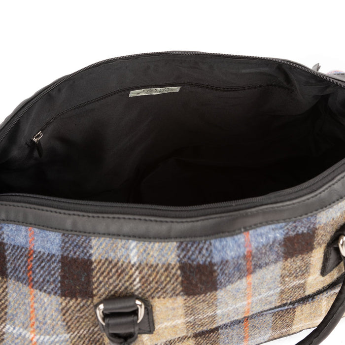 Ht Vegan Leather Weekender Bag Blue & Brown Check / Black - Heritage Of Scotland - BLUE & BROWN CHECK / BLACK