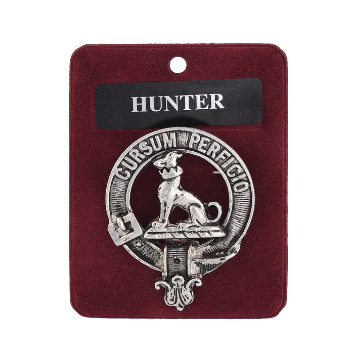 Hunter Clan Badge, Kilt Pin, Lapel Pin, Cufflinks, Keyring/Key Fob & Gift Set — Fine Pewter by Art Pewter — Made in Scotland (Shiny Finish) - Heritage Of Scotland - Badge