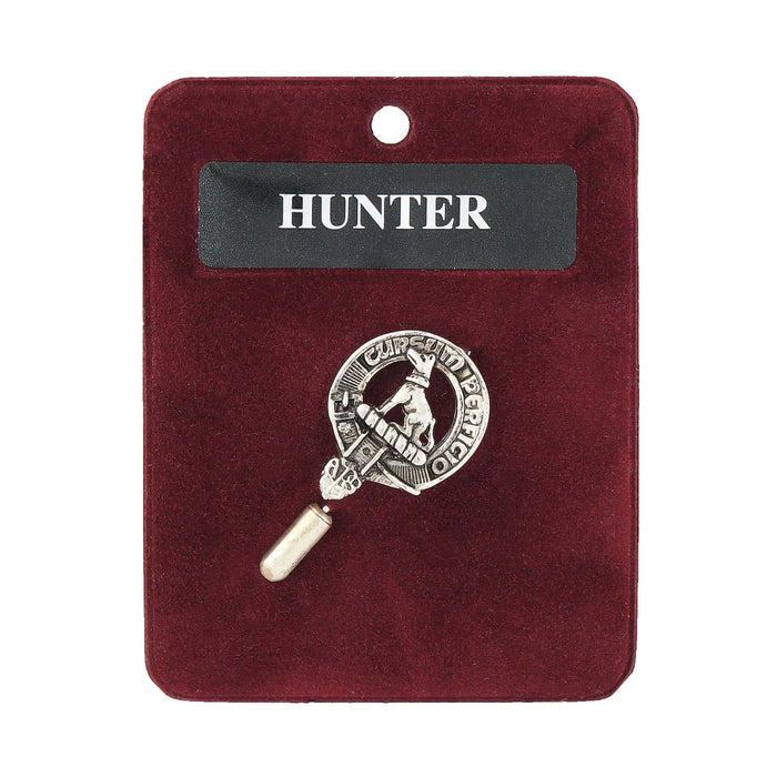 Hunter Clan Badge, Kilt Pin, Lapel Pin, Cufflinks, Keyring/Key Fob & Gift Set — Fine Pewter by Art Pewter — Made in Scotland (Shiny Finish) - Heritage Of Scotland - Lapel Pin
