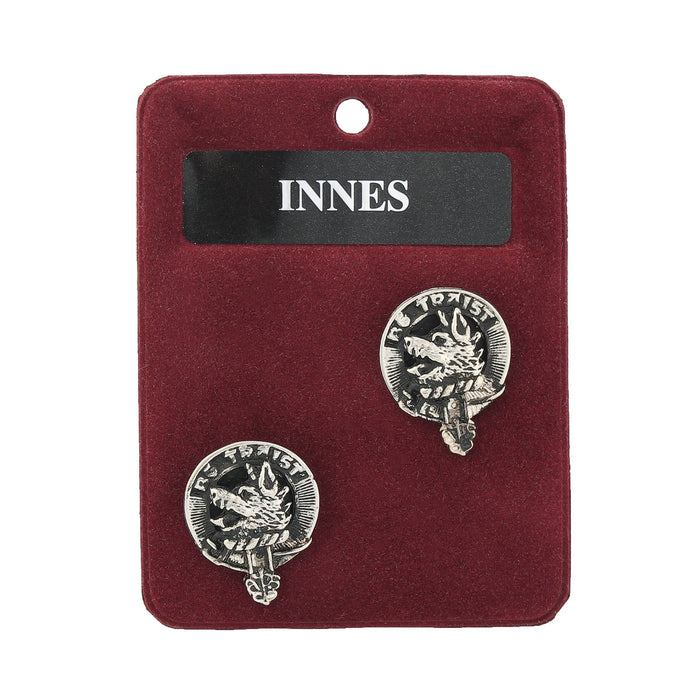 Innes Clan Badge, Kilt Pin, Lapel Pin, Cufflinks, Keyring/Key Fob & Gift Set — Fine Pewter by Art Pewter — Made in Scotland (Shiny Finish) - Heritage Of Scotland - Cufflinks