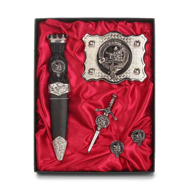 Innes Clan Badge, Kilt Pin, Lapel Pin, Cufflinks, Keyring/Key Fob & Gift Set — Fine Pewter by Art Pewter — Made in Scotland (Shiny Finish) - Heritage Of Scotland - Gift Set
