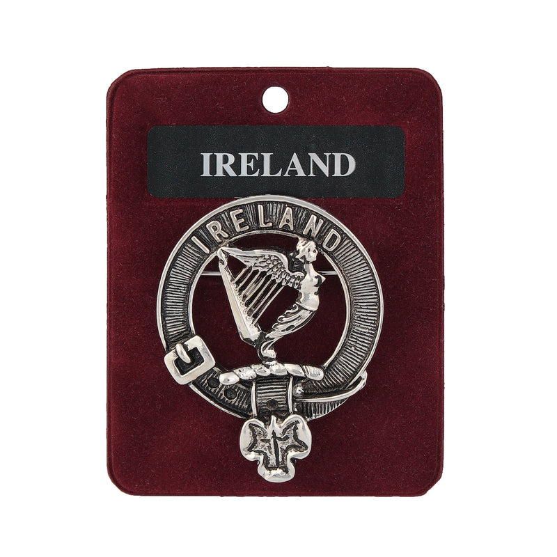 Ireland Clan Badge, Kilt Pin, Lapel Pin, Cufflinks, Keyring/Key Fob & Gift Set — Fine Pewter by Art Pewter — Made in Scotland (Shiny Finish) - Heritage Of Scotland - Badge