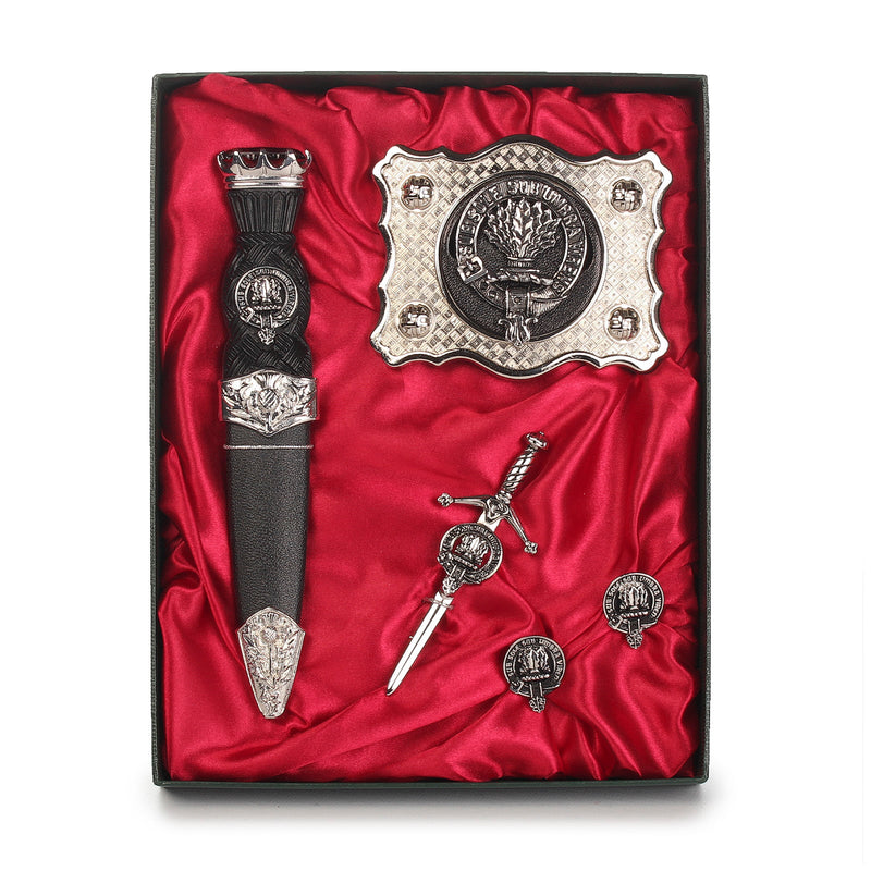 Irvine Clan Badge, Kilt Pin, Lapel Pin, Cufflinks, Keyring/Key Fob & Gift Set — Fine Pewter by Art Pewter — Made in Scotland (Shiny Finish) - Heritage Of Scotland - Gift Set