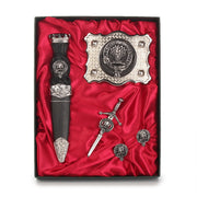 Johnstone Clan Badge, Kilt Pin, Lapel Pin, Cufflinks, Keyring/Key Fob & Gift Set — Fine Pewter by Art Pewter — Made in Scotland (Shiny Finish) - Heritage Of Scotland - Gift Set