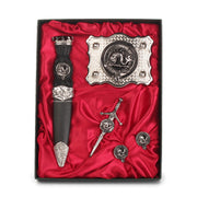 Kennedy Clan Badge, Kilt Pin, Lapel Pin, Cufflinks, Keyring/Key Fob & Gift Set — Fine Pewter by Art Pewter — Made in Scotland (Shiny Finish) - Heritage Of Scotland - Gift Set