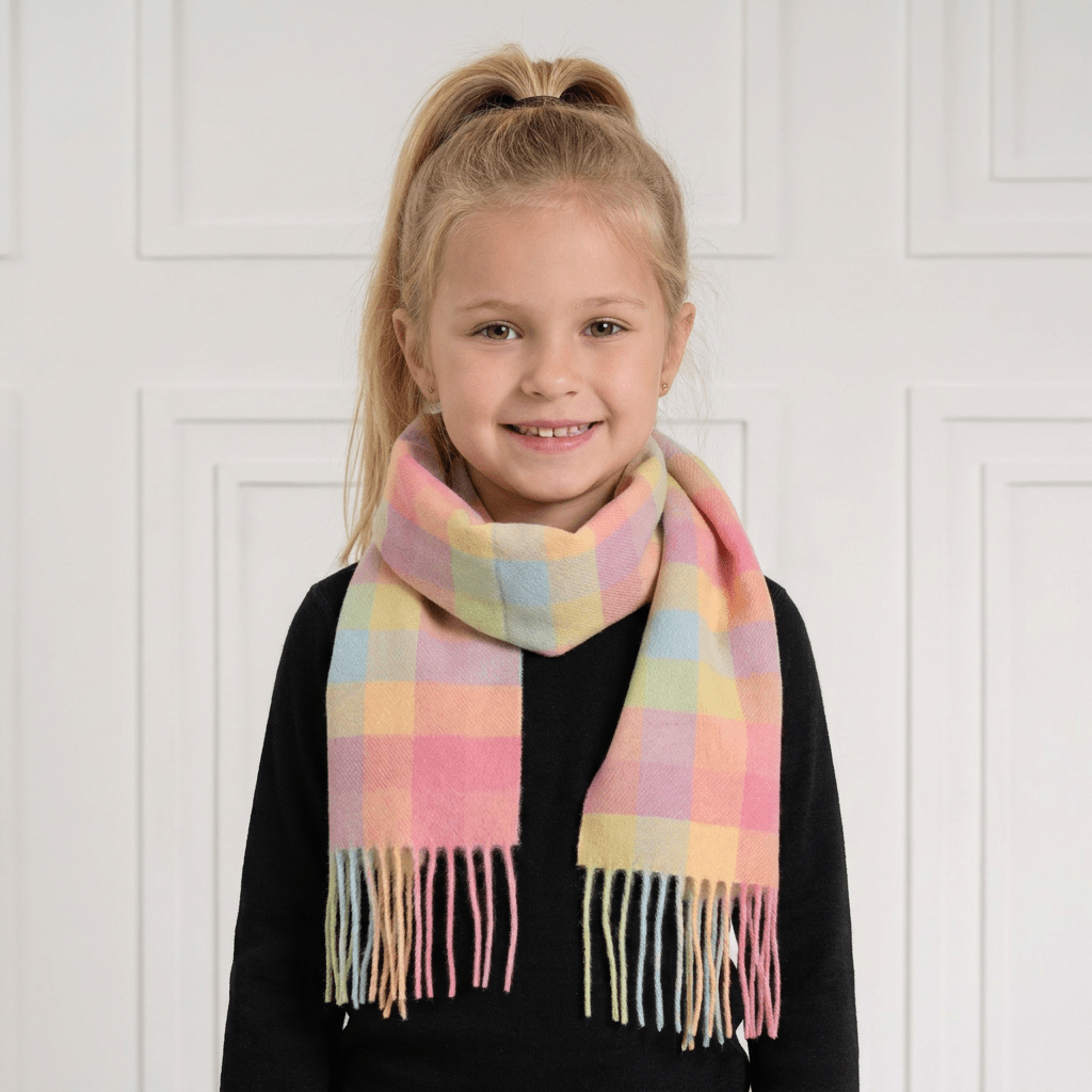 Kids' 100% Cashmere Scarf – Classic Five-Square Check - BRIGHT - Heritage Of Scotland -