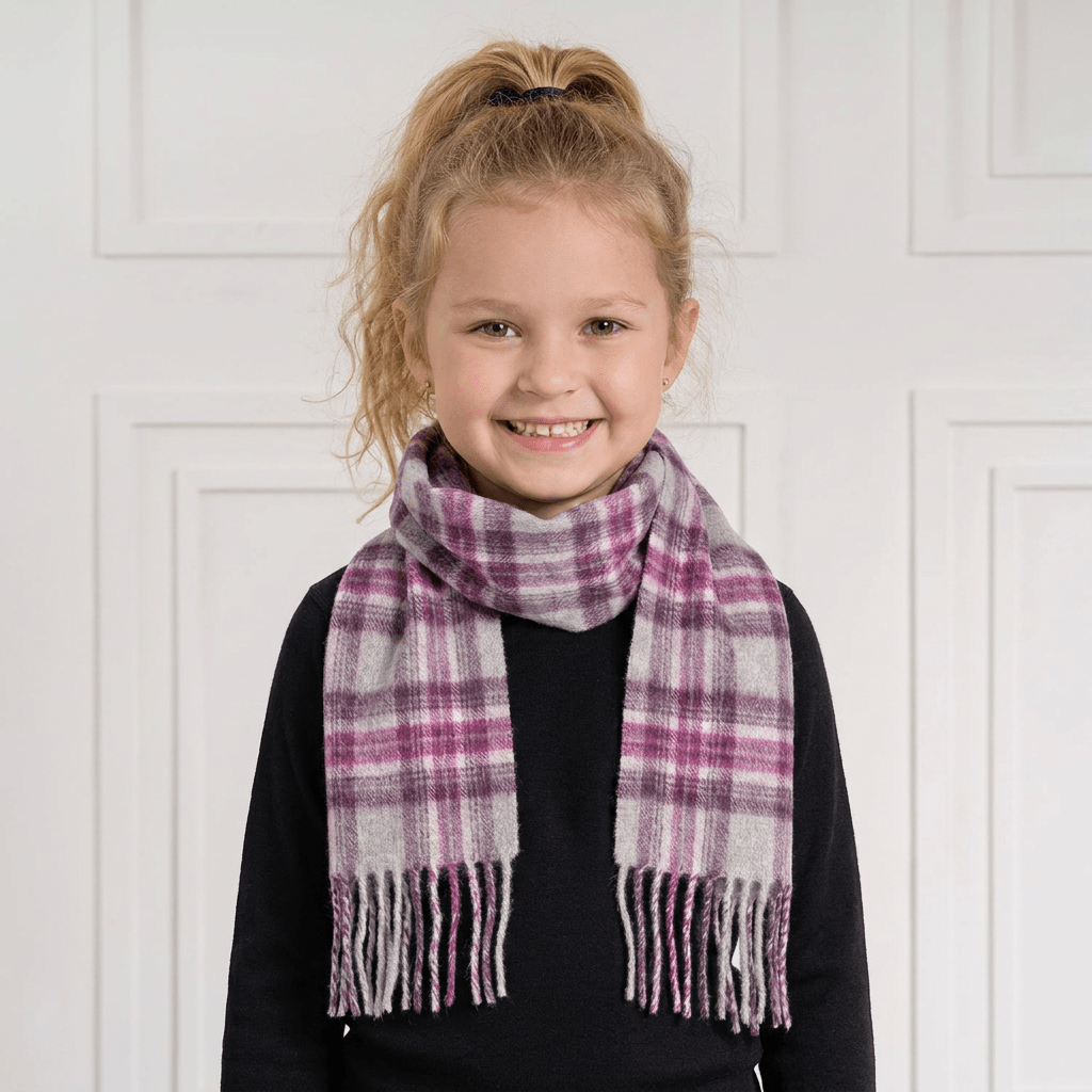 Kids 100% Cashmere Tartan Mini Scarf - STEWART PURPLE - Heritage Of Scotland -