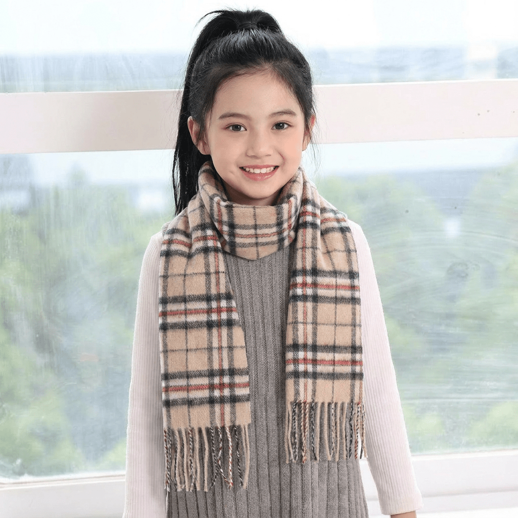 Kids 100% Cashmere Tartan Mini Scarf - THOMSON CAMEL - Heritage Of Scotland -