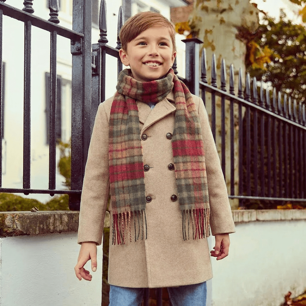 Kids 100% Lambswool Tartan Mini Scarf – Soft Children’s Wool Scarf - BUCHANAN AUTUMN - Heritage Of Scotland -