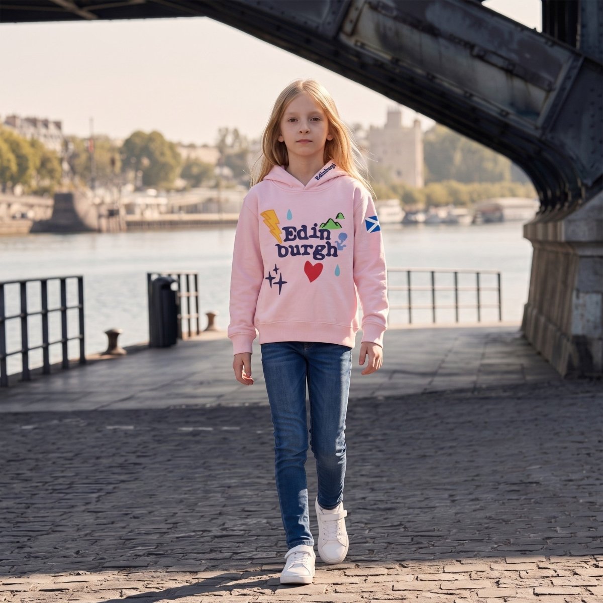 Kids Edinburgh 3D Puff Hoodie - Cherry Blossom Pink - Heritage Of Scotland - 0-1 YEARS
