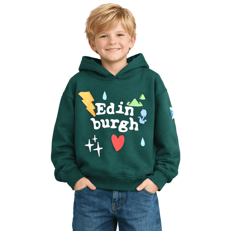 Kids Edinburgh 3D Puff Print Hoodie Teal – Children’s Hooded Sweatshirt - Heritage Of Scotland - TEAL