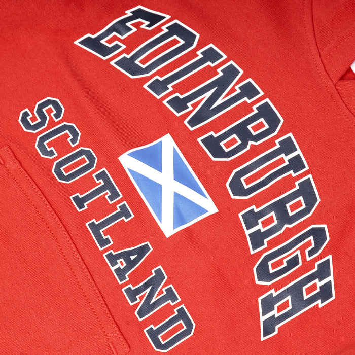 Kids Edinburgh Harvard Print Hooded Top - Heritage Of Scotland - RED