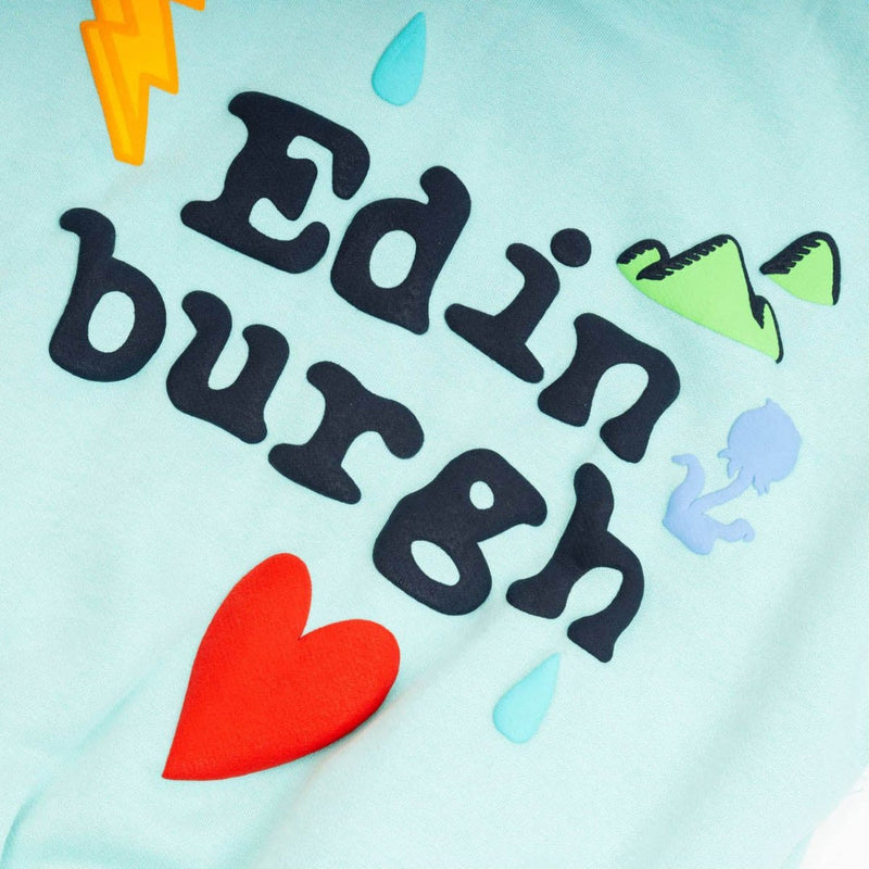 Kids Edinburgh Hoodie 3D Puff Printed - Sweatshirt with Saltire Design - Aqua - Heritage Of Scotland - 0-1 YEARS