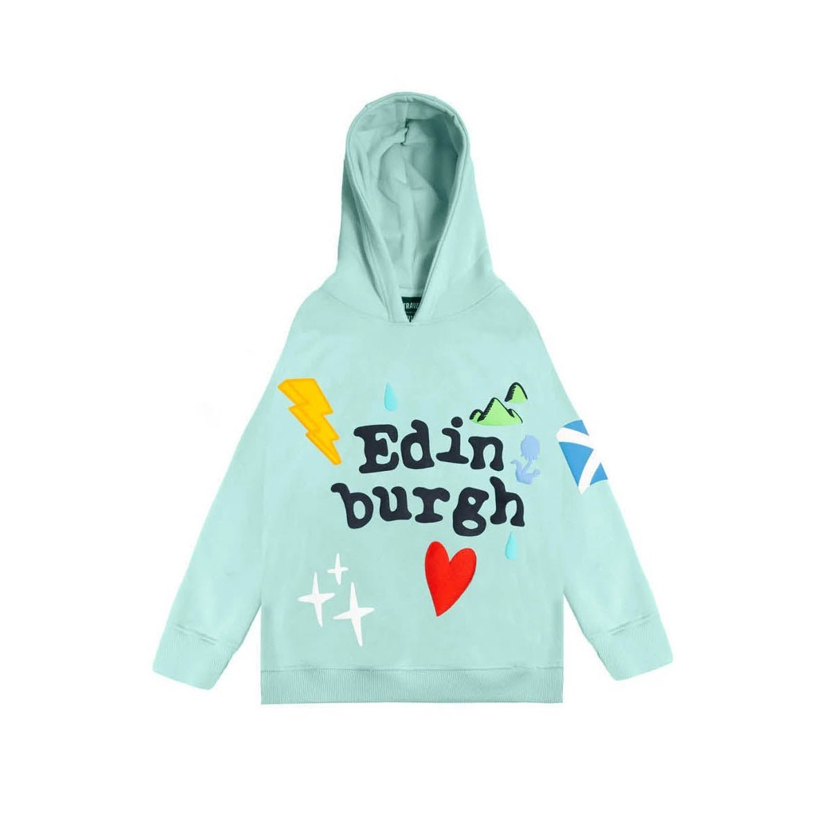 Kids Edinburgh Hoodie 3D Puff Printed - Sweatshirt with Saltire Design - Aqua - Heritage Of Scotland - 0-1 YEARS