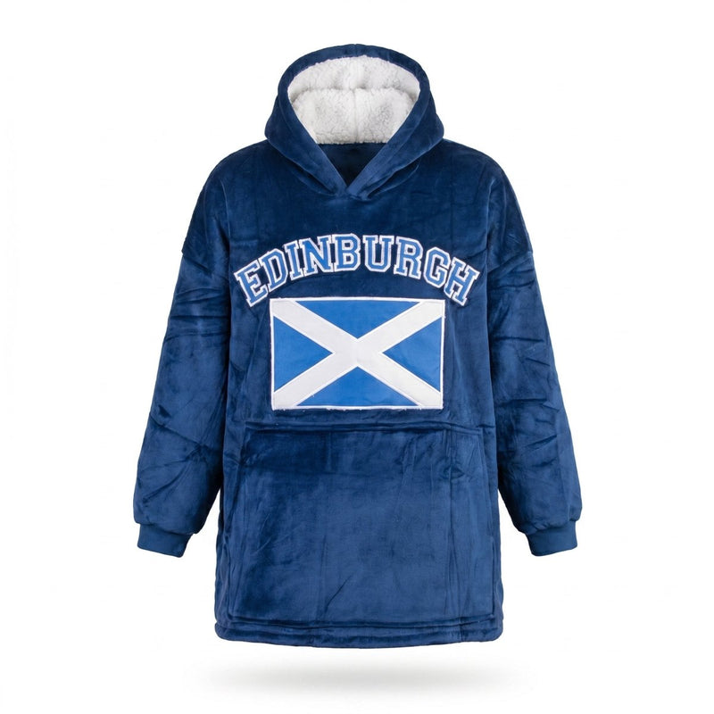 Kids Edinburgh Saltire Hoodie Blanket – Navy Cosy Oversized Fleece - Heritage Of Scotland -