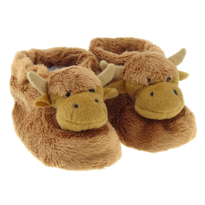 Kids Highland Cow Bootees – Soft Novelty Baby Booties - Heritage Of Scotland - 0 - 6m
